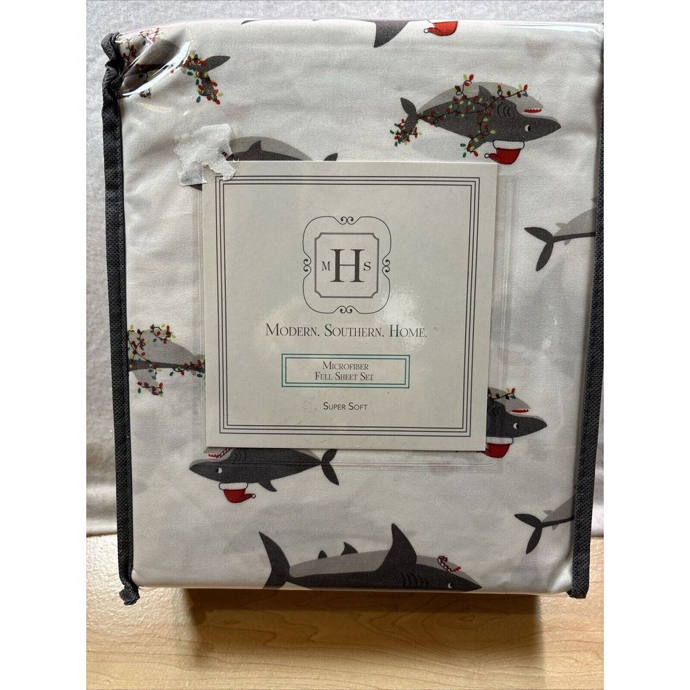 Modern Southern Home Shark Christmas 4 Piece Sheet Set Full